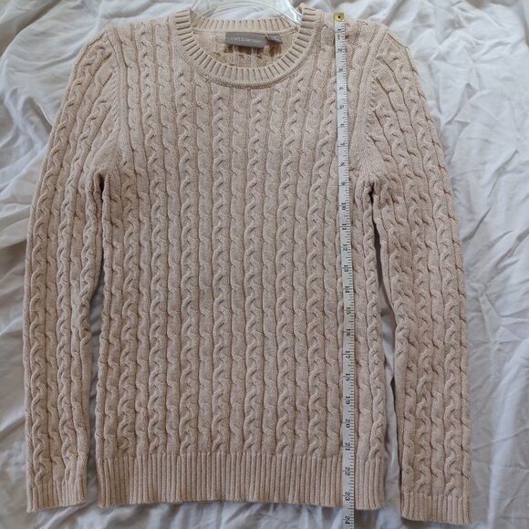 Croft & Barrow Beige Cable Knit Crew Neck Long Sleeve Sweater 100% Cotton Medium - Picture 10 of 13